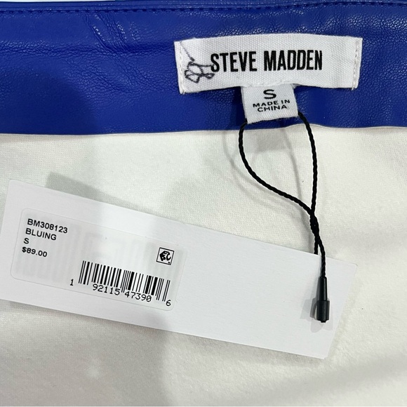 NWT STEVE MADDEN "The Faye" Blue One Long Sleeve Vegan Leather Mini Dress- S - Picture 6 of 15